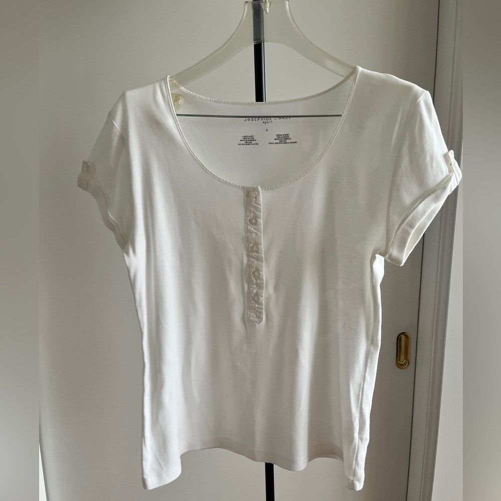 Josephine Chaus Sport Snow White Scoop neck top Shirt 100% Cotton Quality Knit L